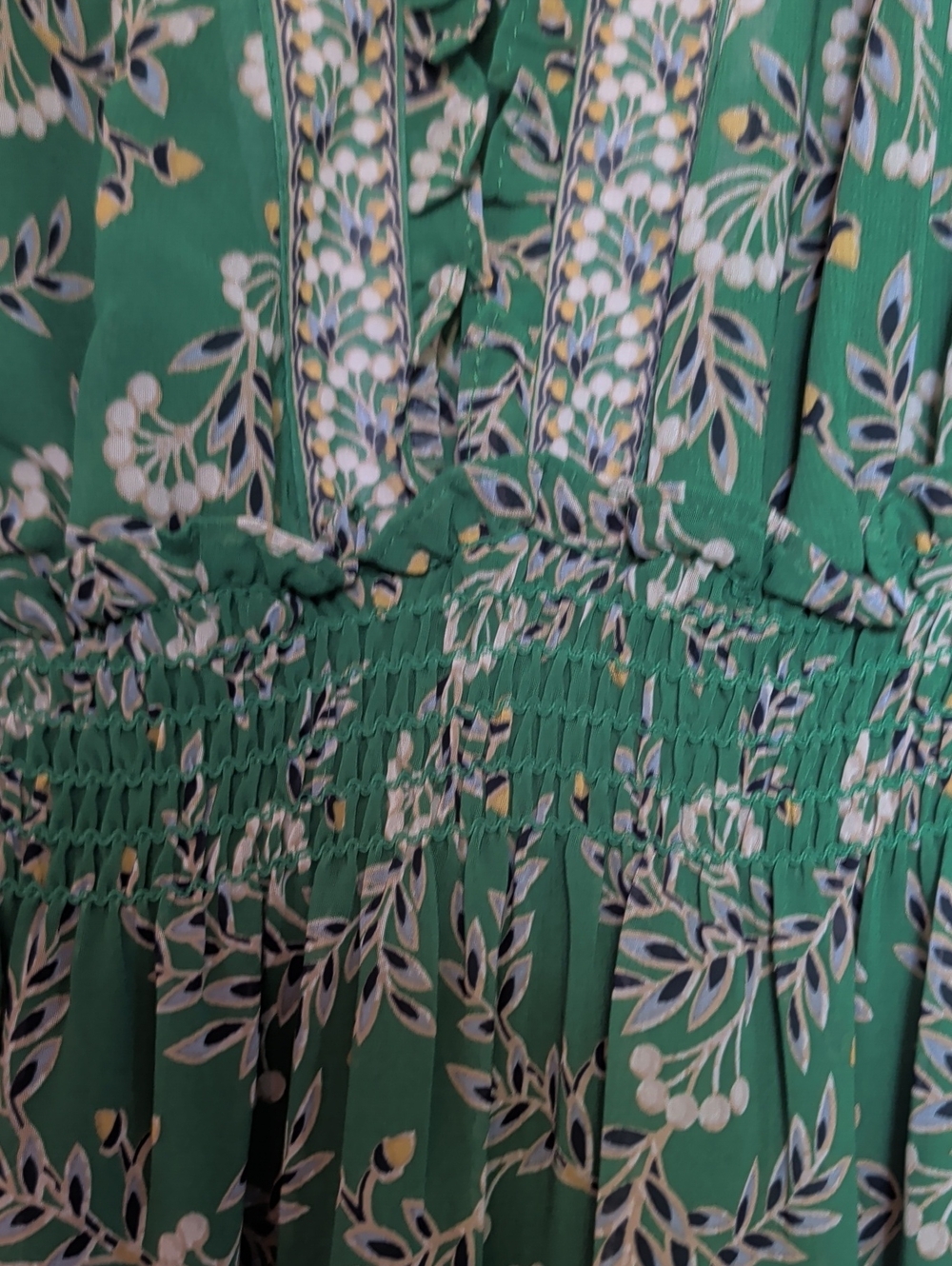 Max Studio Dress S Green Floral Maxi Smocked Tiered Wedding Guest Boho Fairy - Picture 5 of 11